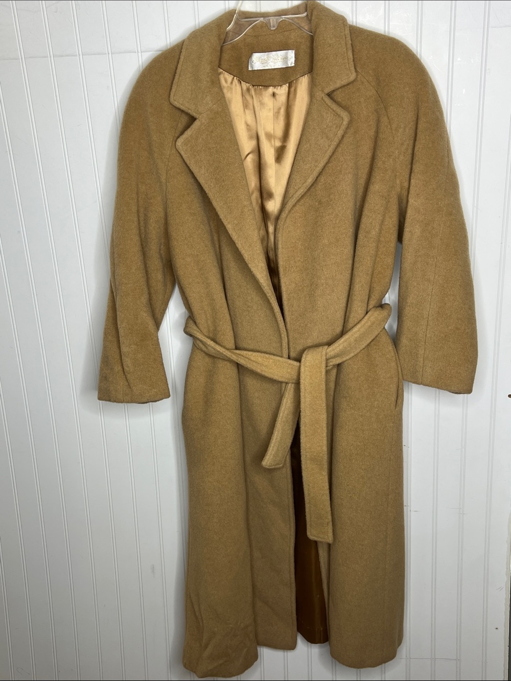 Womens Camel Belted Trench Coat with Notched Collar